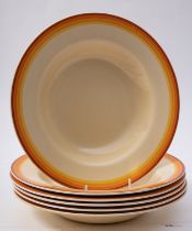 A set of six Clarice Cliff soup bowls, o