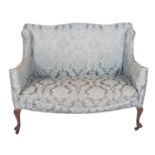 A Victorian teal Damask upholstered two