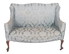 A Victorian teal Damask upholstered two