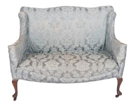 A Victorian teal Damask upholstered two