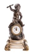 An alabaster and bronze mantel clock hav