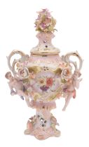 A Sitzendorf porcelain vase and cover, o