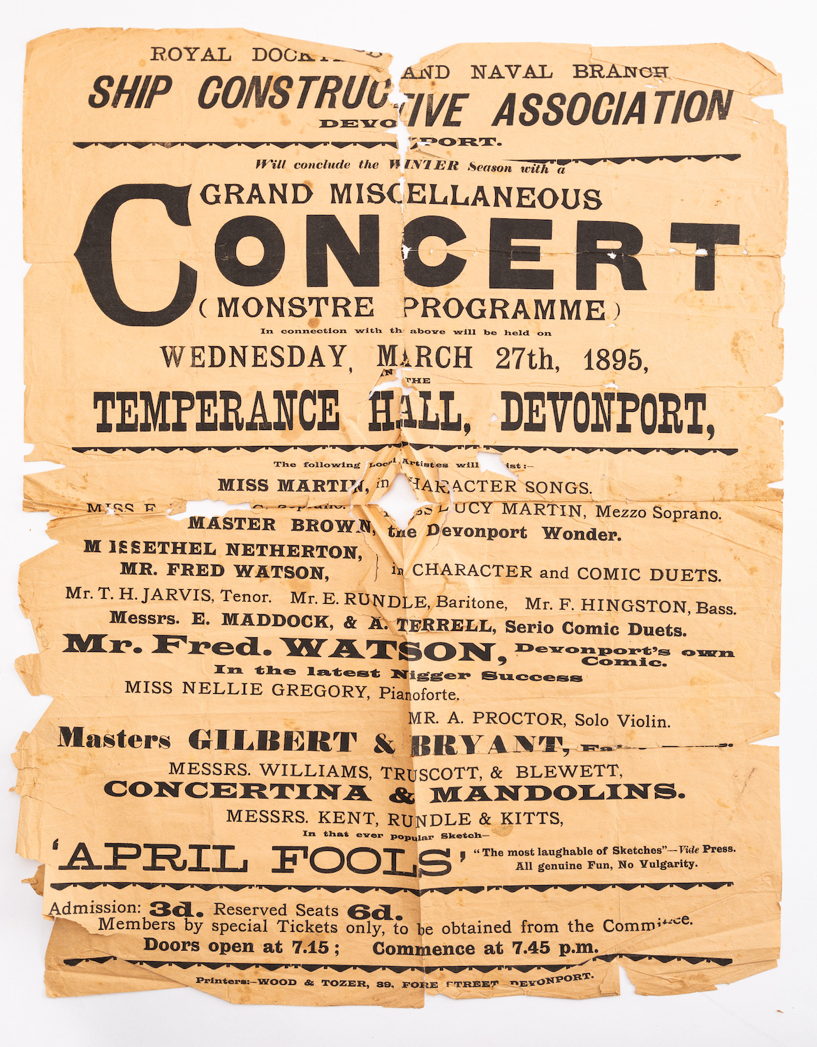 THEATRE BILLS. A Grand Nautical & Miscellaneous Concert, Public Hall Devonport, Nov. - Image 6 of 6