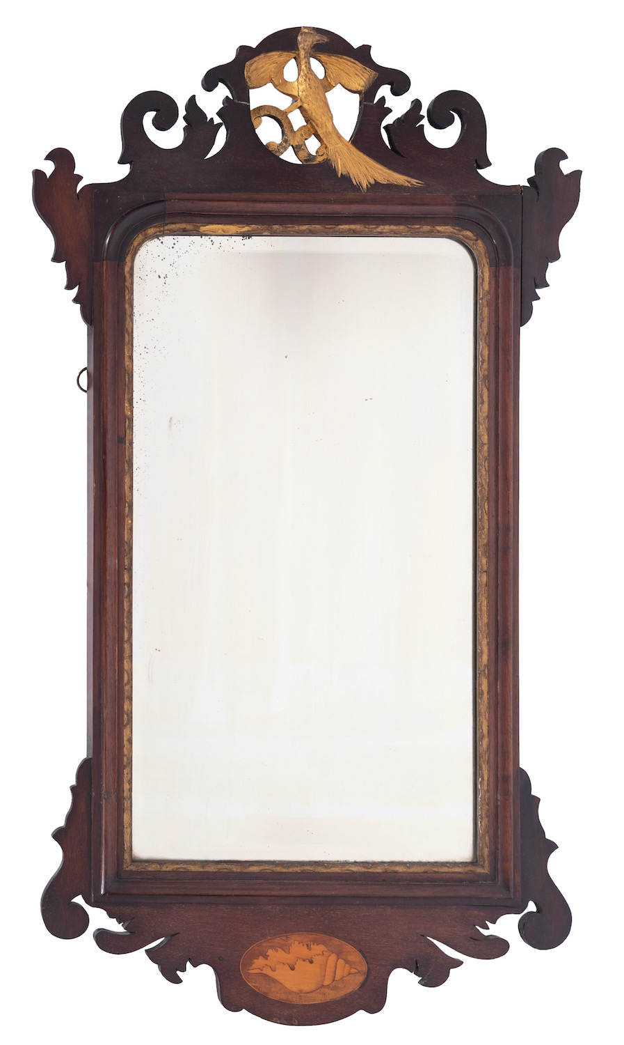 A mahogany and marquetry framed wall mir