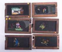Six mahogany framed hand painted single