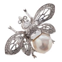 A pearl set "Bee" brooch in 14ct white g