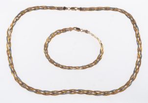 A 9ct three-coloured gold necklace & bra