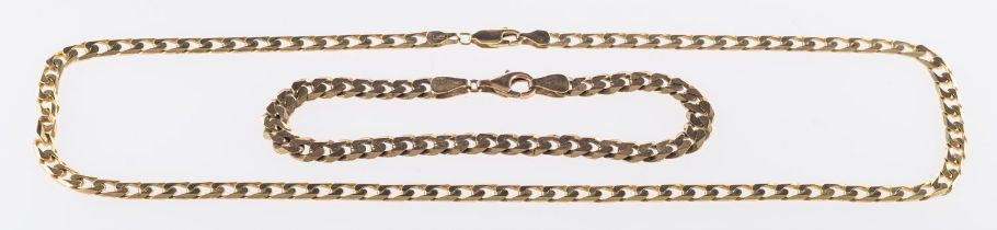 A 9ct yellow gold chain and bracelet, th