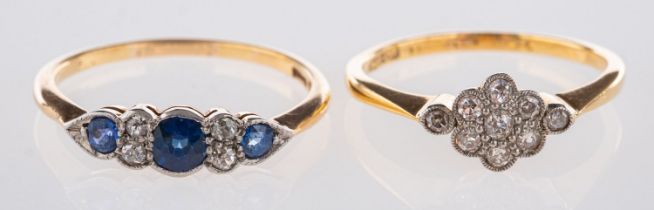 Two gold rings, including a ring set wit