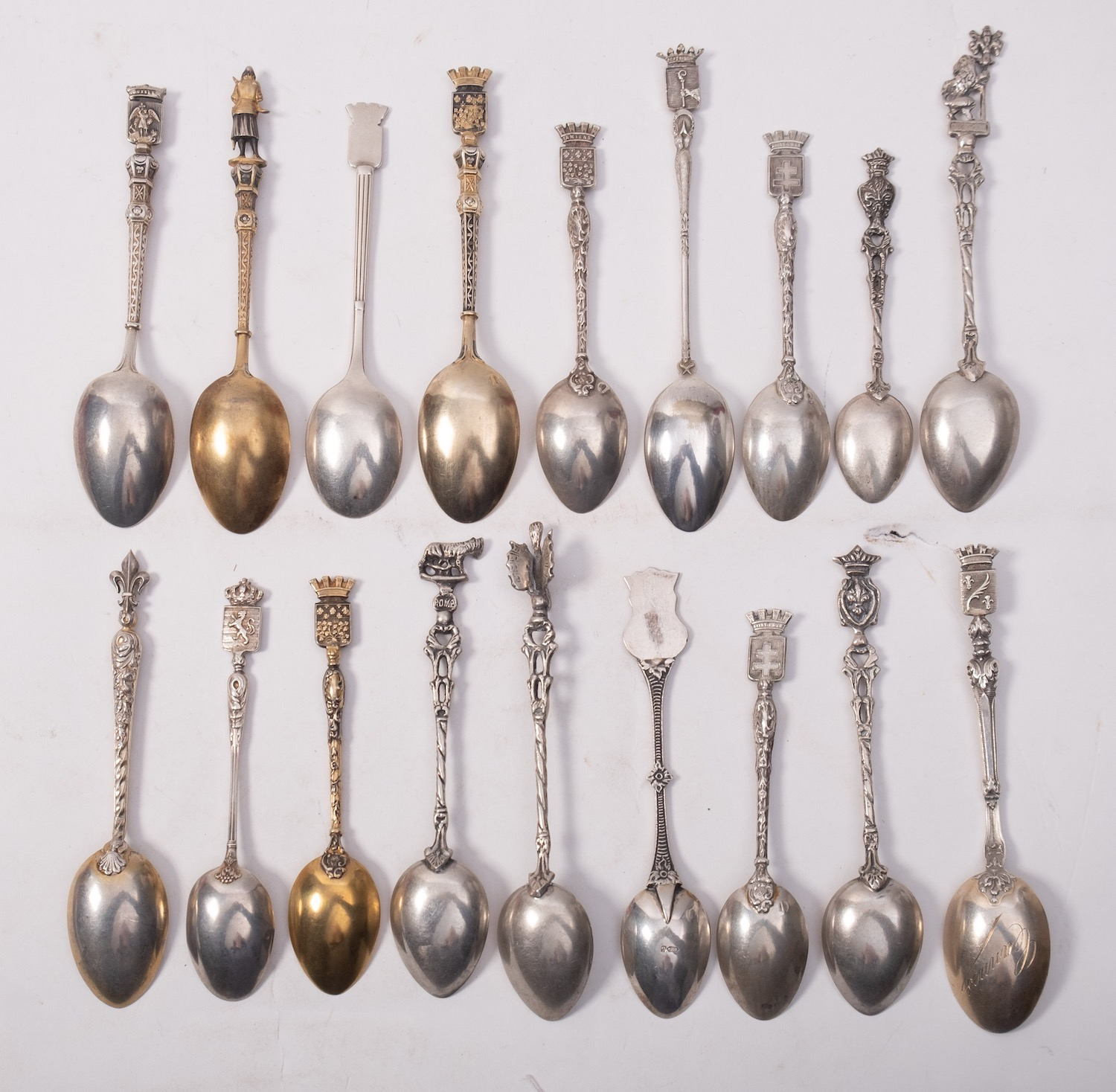A collection of French and continental teaspoons, mostly souvenir with armorial terminals, - Image 2 of 2