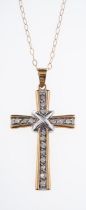 A 9ct yellow & white gold cross and chai