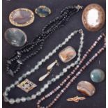 A small group of agate jewellery, moss agate necklace, other banded agate,
