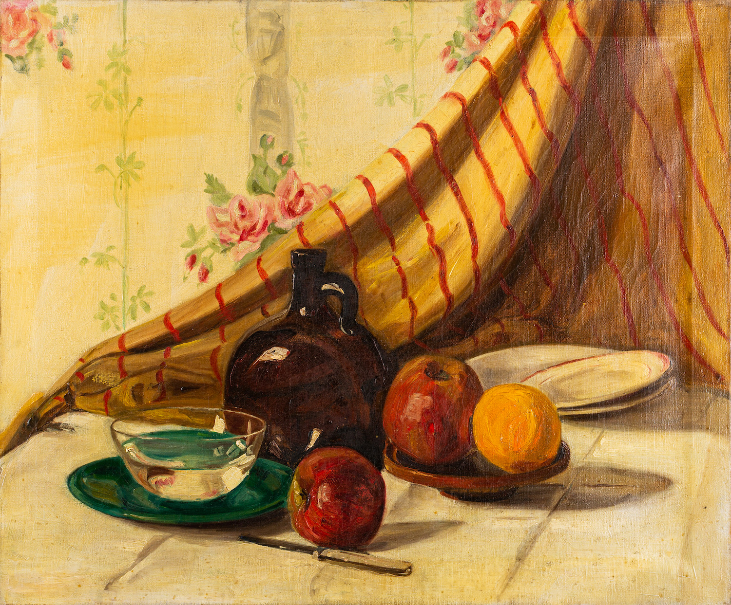 British School, early 20th Century - three still life paintings- Table still life of apples, - Image 4 of 4