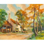 A group of nine various landscapes, one by Eric Holt (British, 20th Century) - Farmhouse,