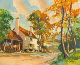 A group of nine various landscapes, one by Eric Holt (British, 20th Century) - Farmhouse,