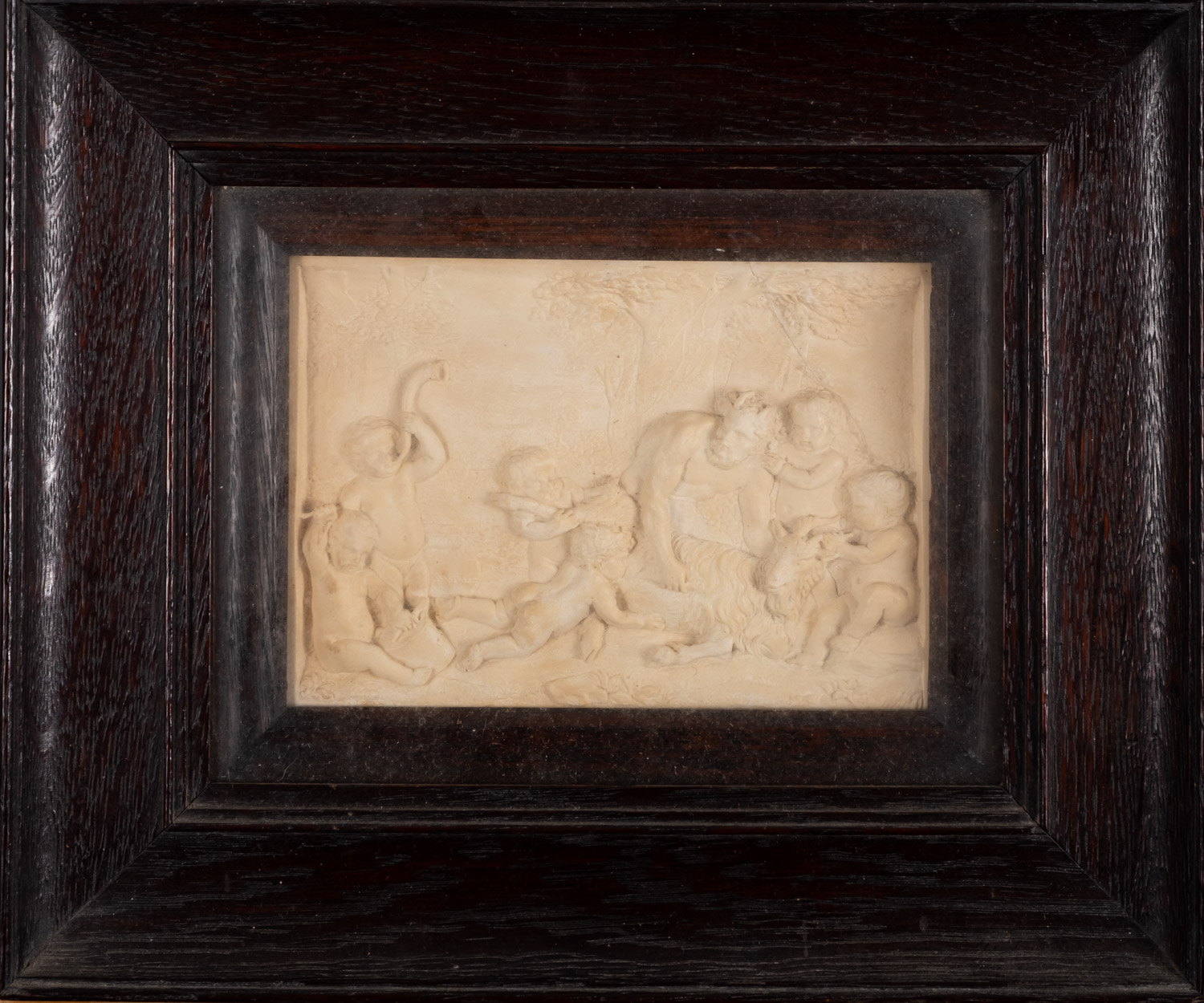 A set of five plaster reliefs of cavorting amorini, late 19th Century, framed and glazed. - Image 5 of 6