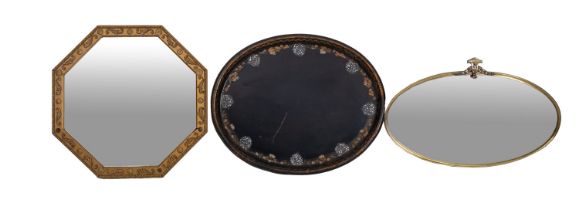 A Victorian papier-mache and mother of pearl inlaid oval tray, 75cm long,