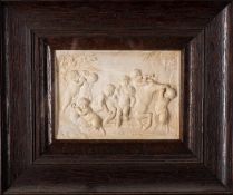 A set of five plaster reliefs of cavorting amorini, late 19th Century, framed and glazed.