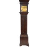 An 18th century oak longcase clock, the square hood with a moulded cornice,