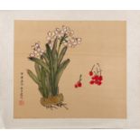 Chinese School, 19th Century - Twelve watercolours on silk of flowers,