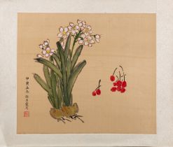 Chinese School, 19th Century - Twelve watercolours on silk of flowers,