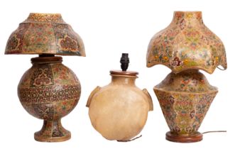 Two Kashmiri painted hide table lamps,