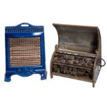 An early 20th century enamel electric fire and one other brass fire.