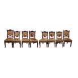 A set of eight late 19th Century walnut dining chairs, circa 1890,