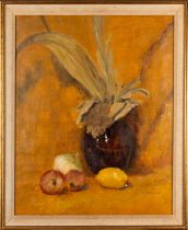 British School, early 20th Century - three still life paintings- Table still life of apples,