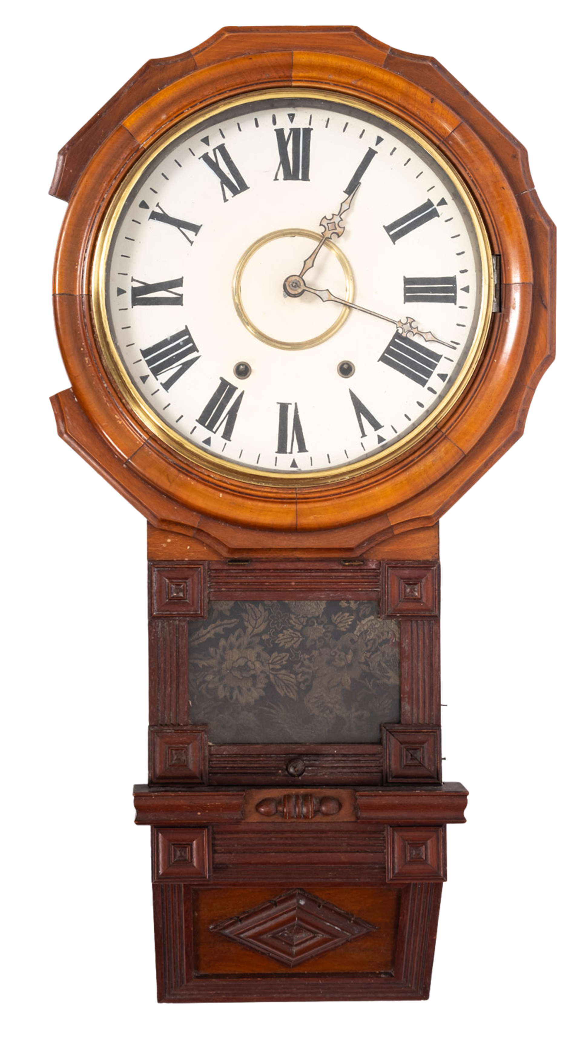 An early 20th century walnut drop-dial wall clock,