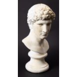 A plaster bust of an athlete, modelled after the Antique, possibly by Brucciani,