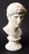 A plaster bust of an athlete, modelled after the Antique, possibly by Brucciani,