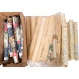 A quantity of Sanderson part used and unused rolls of wallpaper.