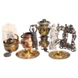 A collection of domestic brass and metalware,