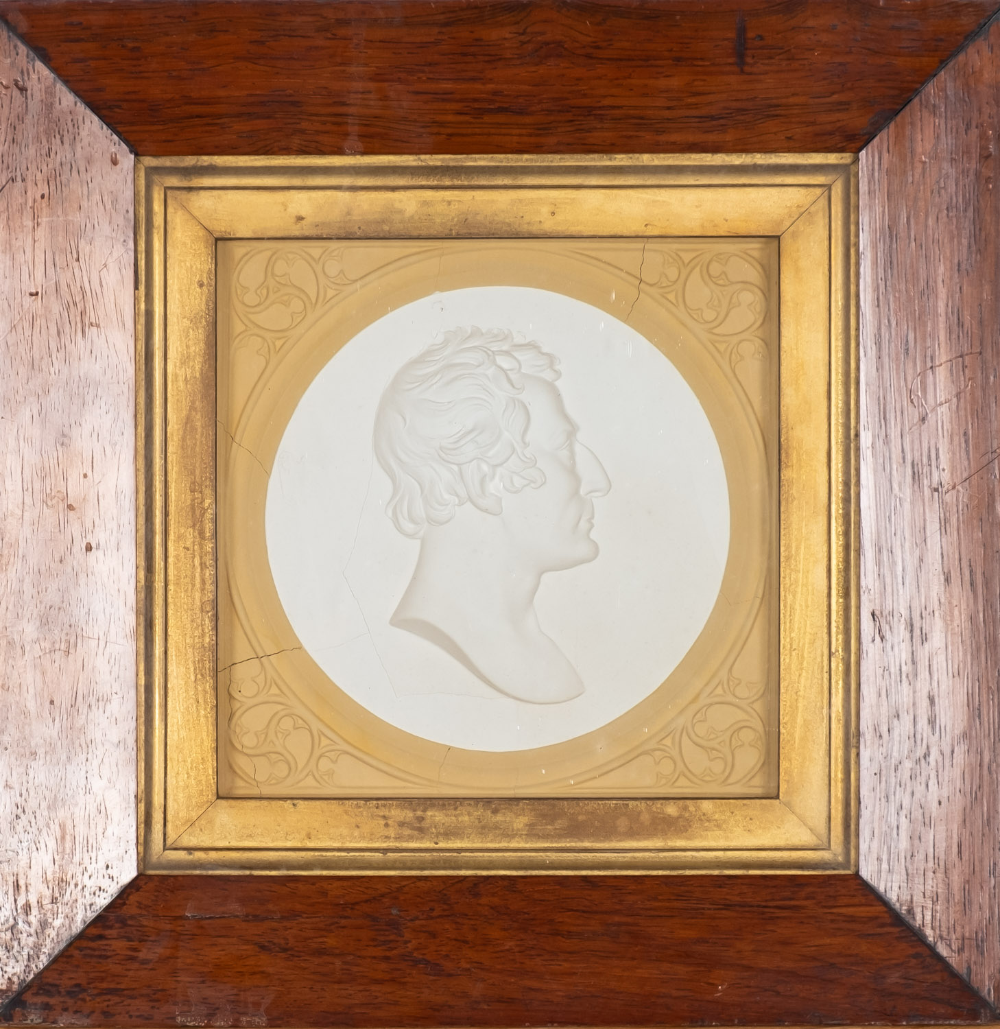 A pair of framed plaster relief portraits of Napoleon and Wellington, 15.5cm x 15. - Image 3 of 3