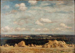 Willy Ter Hell (German 1883-1947) - Harvest Landscape, Charlottenburg - Oil on board - 48.