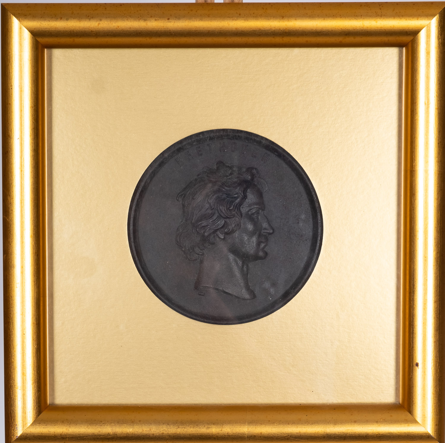 A pair of framed plaster relief portraits of Napoleon and Wellington, 15.5cm x 15. - Image 2 of 3