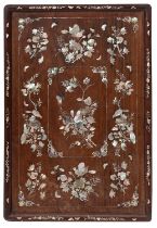 A Chinese hardwood and mother of pearl inlaid rectangular tray, circa 1900,