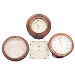 A Victorian mahogany cased circular wall clock with enamel dial and Roman numerals, 39cm,