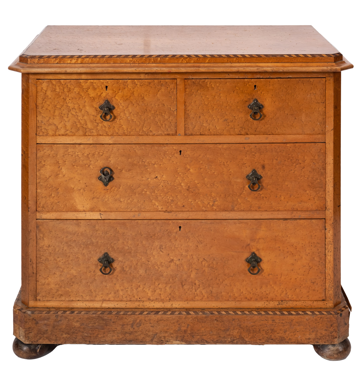 A Victorian birds eye maple and inlaid rectangular chest,