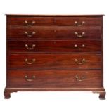 A George III mahogany secretaire chest, circa 1810, the top with a moulded edge,