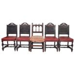A set of four carved oak backstools or side chairs in the 17th Century style, late 19th Century,