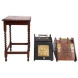 A late Victorian stained walnut and brass mounted coal box with brass carrying handle and sloping