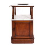 A Victorian mahogany square wash stand with white variegated marble top,