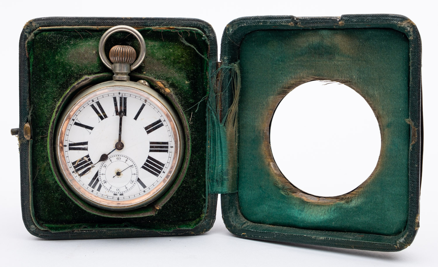 A silver cased bedside watch case, Birmingham 1904, containing a plated watch, - Image 2 of 2