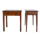 An oak rectangular side table with drawer to the side on square tapered legs, the top 62cm x 43cm,