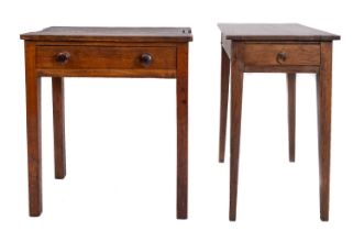 An oak rectangular side table with drawer to the side on square tapered legs, the top 62cm x 43cm,