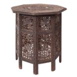 An Anglo Indian carved and stained hardwood octagonal occasional table, circa 1900,