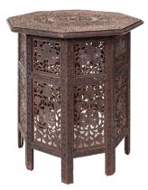 An Anglo Indian carved and stained hardwood octagonal occasional table, circa 1900,