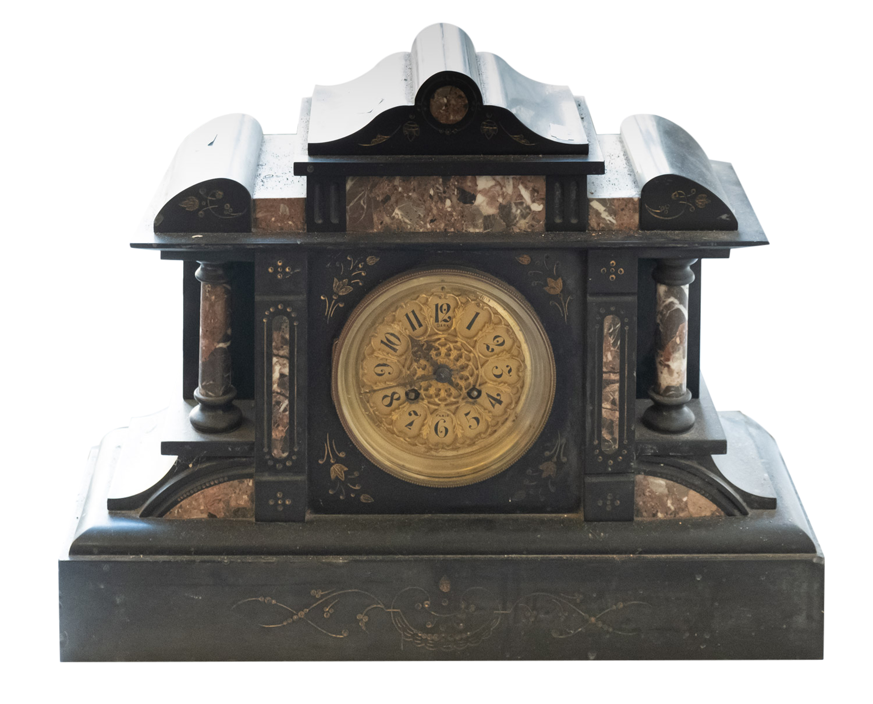 A Victorian black marble serpentine striking mantel clock, circa 1880.